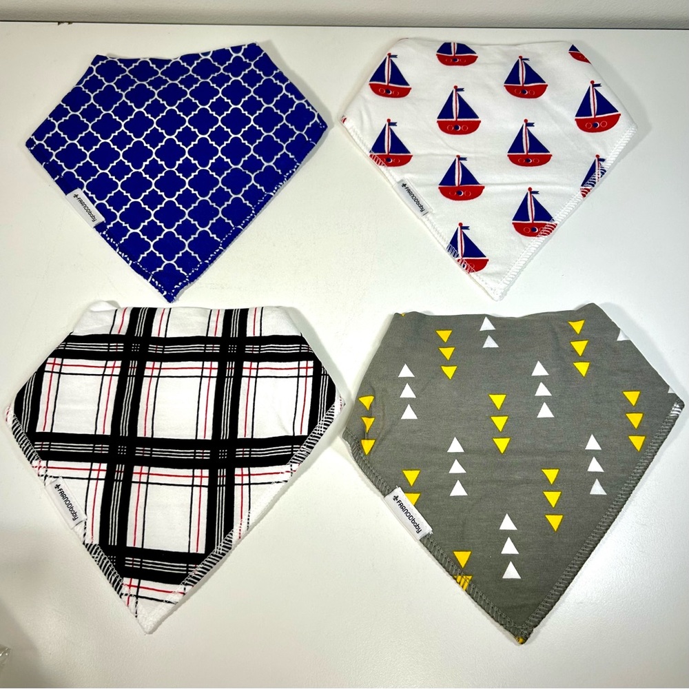 FARNOD Baby Bandana Drool Bibs 4‎ Pack Sailboats Plaid Blue Pattern Triangle